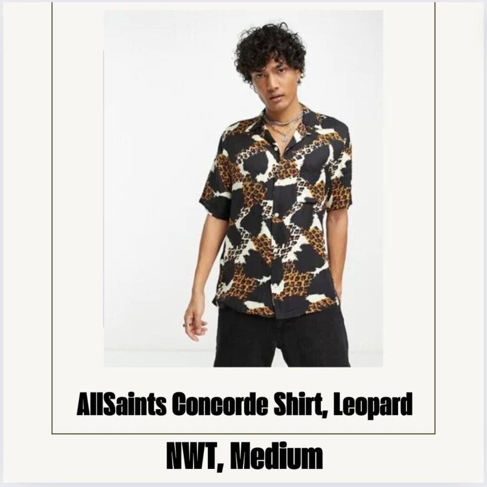 ALLSAINTS Concorde Abstract Leopard Print Relaxed Fit Button Down Camp Shirt